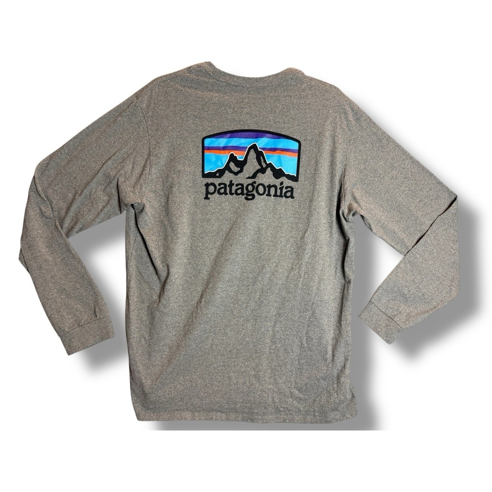 Patagonia Men's Large Logo Responsibili-Tee Gray Long Sleeve Graphic T-Shirt